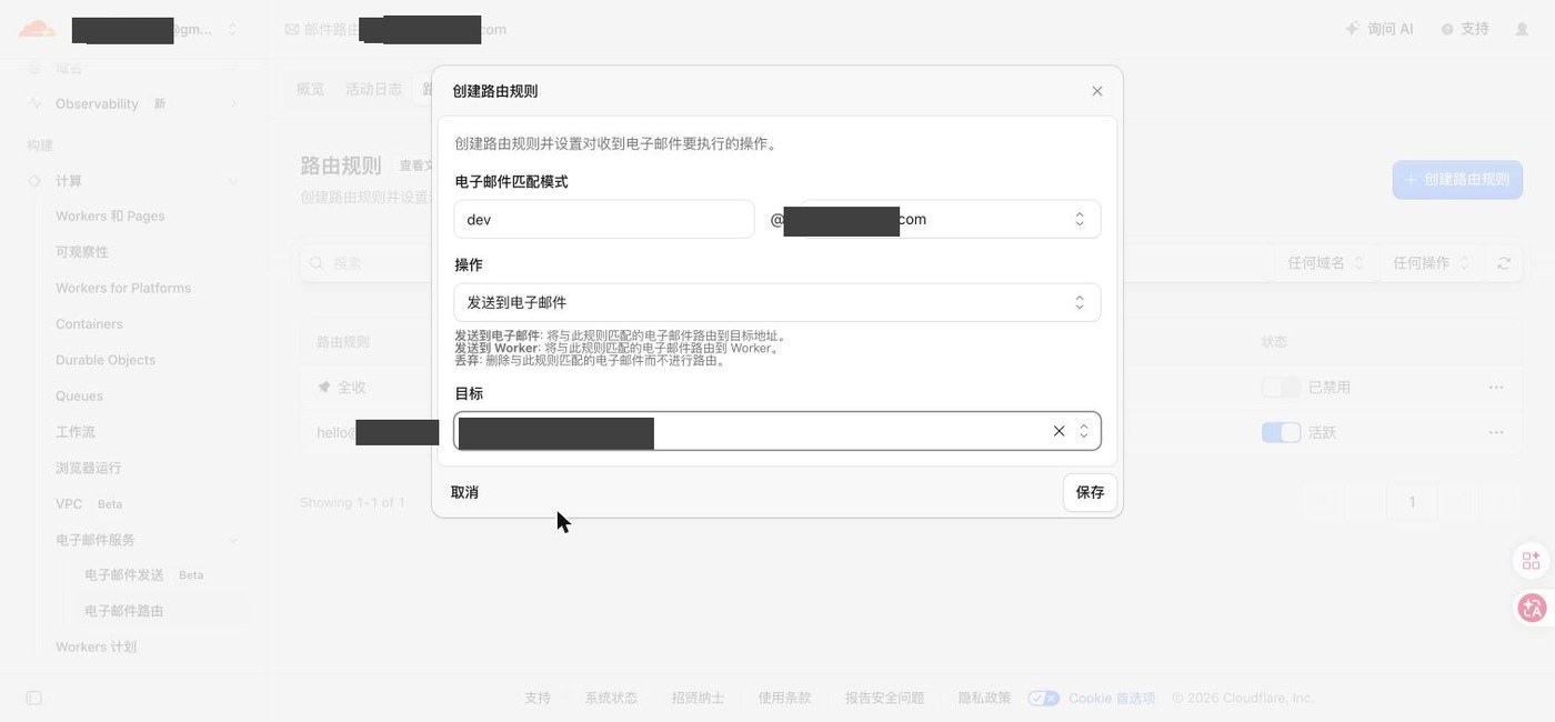 Cloudflare 电子邮件路由,新建转发规则