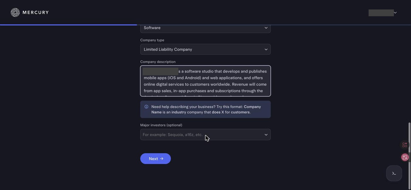 Mercury 的公司信息页