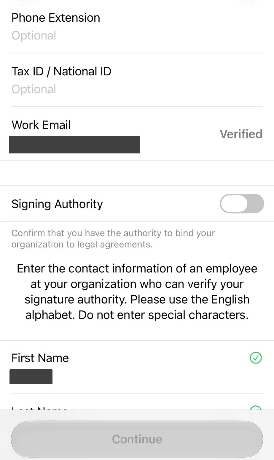 Signing Authority 开关
